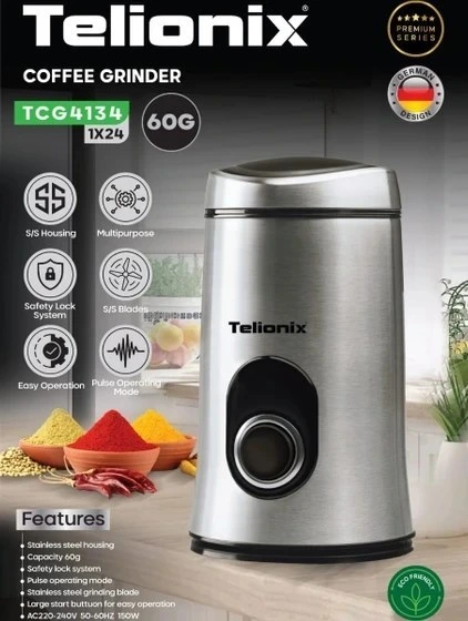 آسیاب ادویه جات تلیونیکس مدل TCG4134 ظرفیت ۶۰ گرم
