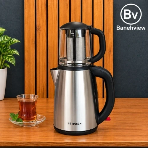 چای‌ساز Bosch استیل ضدزنگ با قوری شیشه‌ای مدل TTA5603